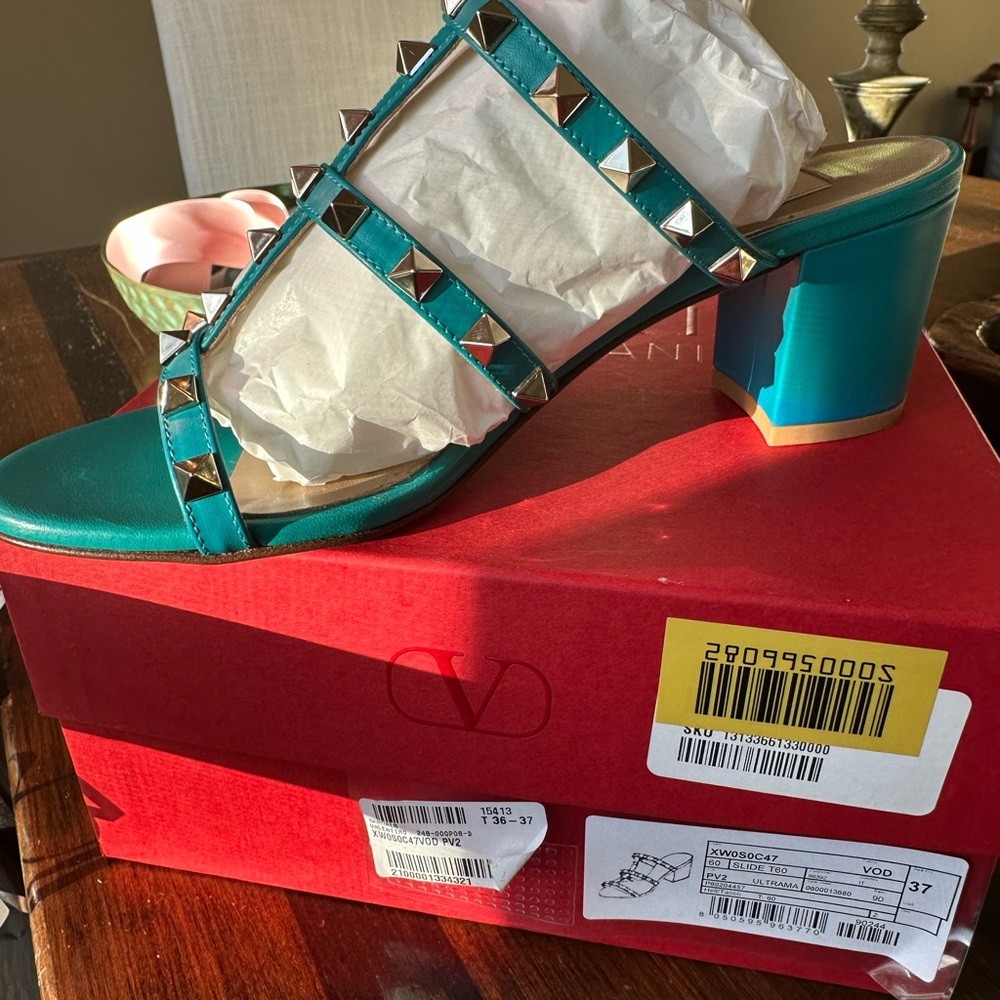 Valentino Blue Heeled Sandals with Studded Straps